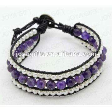 Amizade Amethyst Round Beads Wrap Pulseiras